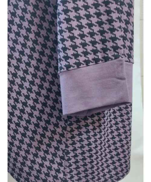 Modna tunika damska o linii trapezu - beżowo czarna pepitka